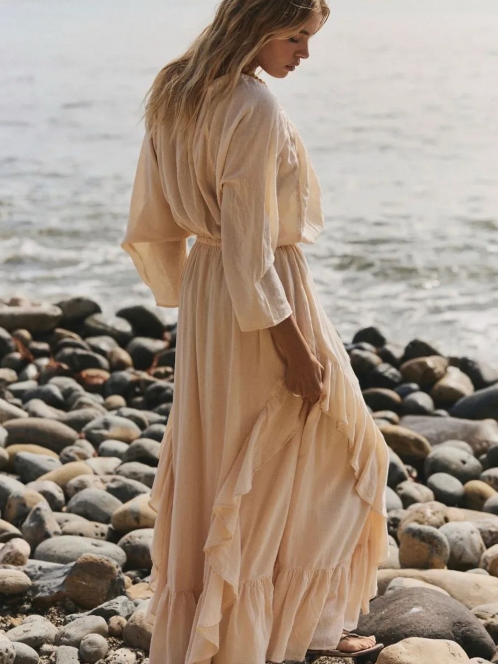 MEDIUM FREE PEOPLE FREE-EST MAXI RUFFLE TIERED DRESS CREAM - Picture 2 of 4